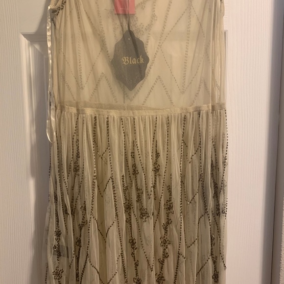 Beaded Sheer Cream/Tan Dress - Picture 3 of 4